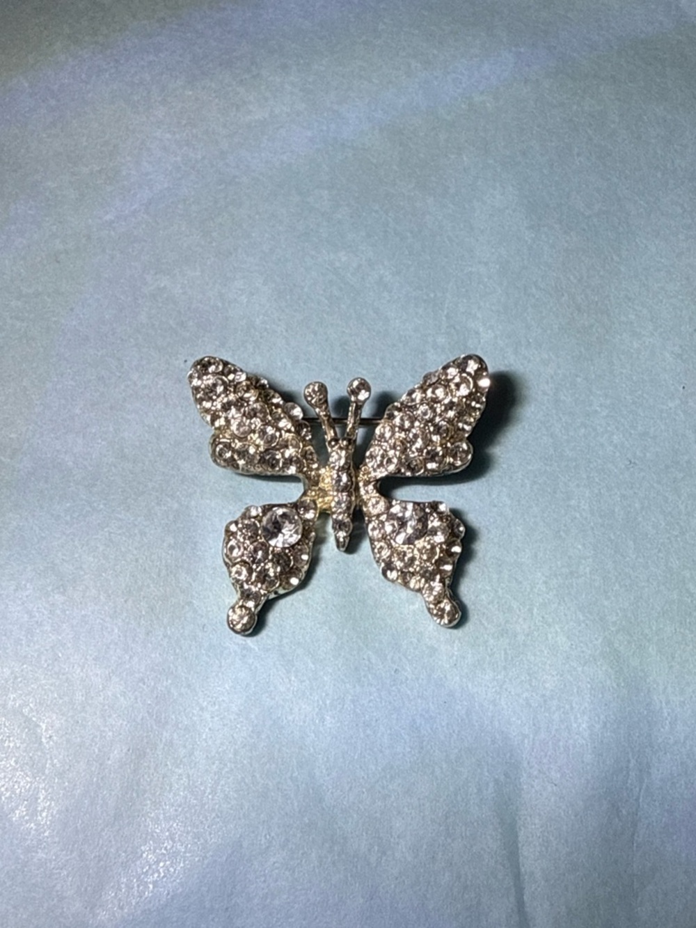 Vintage Rhinestone Butterfly Brooch Silver Tone Sparkly Pin